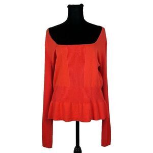 BCBGMAXAZRIA Orange Square Neck Knit Long Sleeve Blouse - Women’s XL
